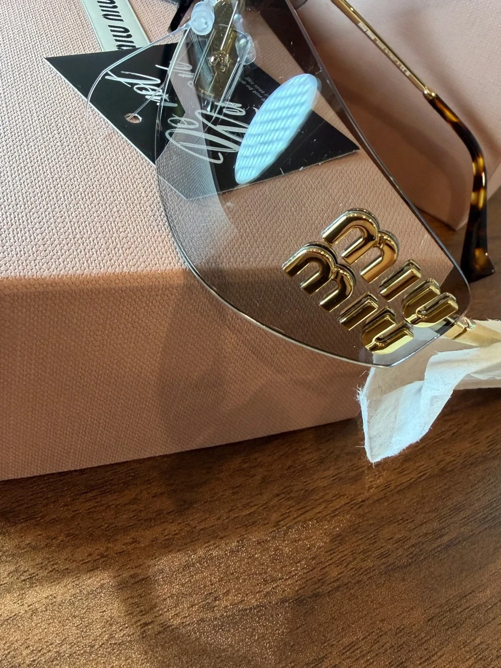 Miu Miu Pink Gradient Shield Sunglasses with Gold Logo - Picture 6 of 9
